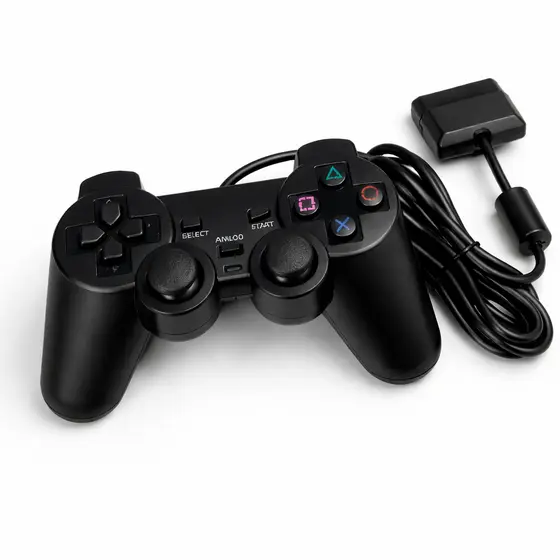 Controle PS2 com Fio Analógico Duplo Joystick Gamepad Compatível PlayStation 2 Preto