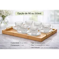 Jogo 6 Xícaras de Cristal 90 ou  210ml Siena Luxo Transparente resistente  Café Chá Elegante