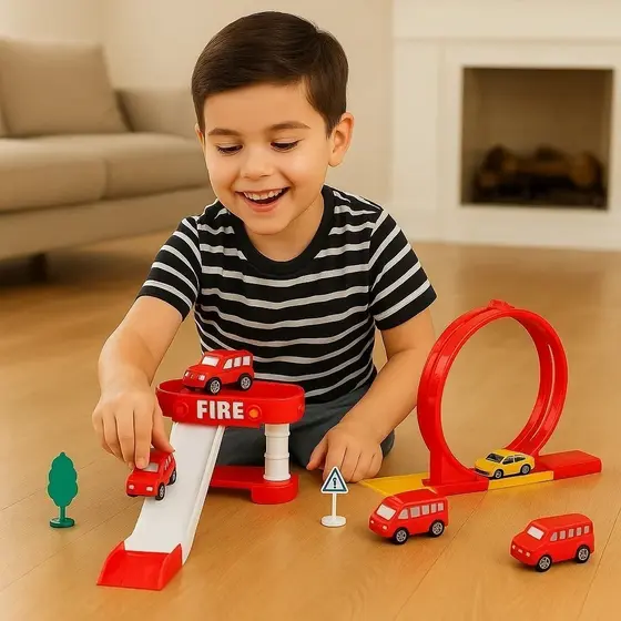 Pista de Resgate Bombeiro Brinquedo com Carrinhos Garagem Infantil