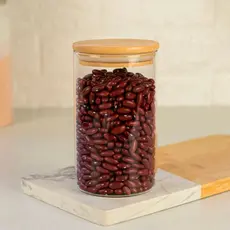 Pote de Vidro com Tampa Bambu Hermético Armazenamento Alimentos Grãos Arroz Feijão Cozinha Resistente