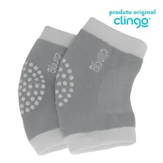 1 Par de Joelheira Infantil Antiderrapante Clingo Branco/Cinza-  Bolinhas Antiderrapantes