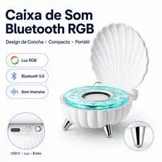 Caixa de Som Bluetooth Concha com Luz LED RGB Portátil para Quarto e Decoração
