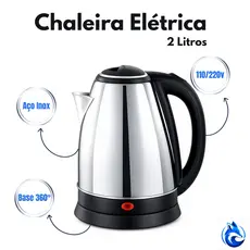 Chaleira Elétrica Inox 2l  Com Desligamento Automático - Base 360° - Jarra Elétrica para Café e Chá