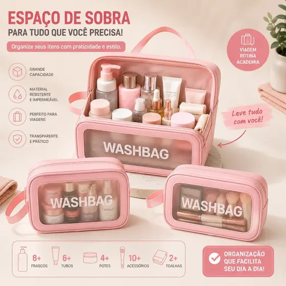 Kit 3 Necessaires Impermeáveis Organizadoras para Viagem e Maquiagem MC04