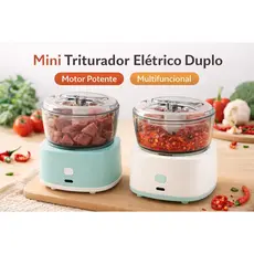 Mini Triturador Elétrico Duplo USB Recarregável Processador Multifuncional para Carne Alho e Legumes