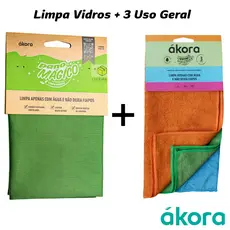 Pano Mágico Limpa Vidros 40x40cm + 3 Pano Mágico Uso Geral 30x30cm