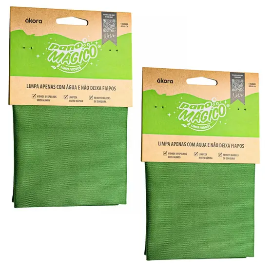 Kit 2 Panos Mágico Limpa Vidros e Espelhos Ákora 40x40cm Microfibra Sem Manchas e Sem Fiapos