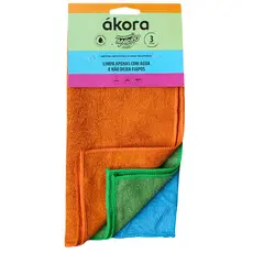 Kit 3 Panos Mágicos Uso Geral Ákora Microfibra Multiuso Limpeza Sem Fiapos