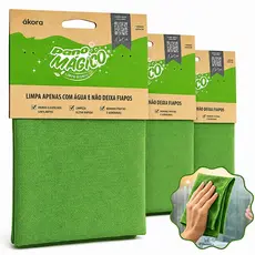 Kit 3 Panos Mágico Limpa Vidros e Espelhos Ákora 40x40cm Microfibra Sem Manchas e Sem Fiapos