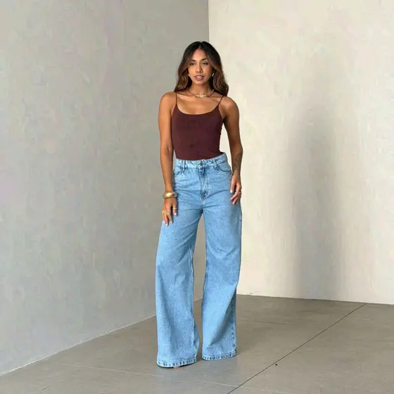CALÇA WIDE LEG JEANS PANTALONA BOCA LARGA BOCA DE SINO FEMININA
