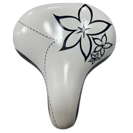Selim de Bicicleta Largo com 2 Molas Estampado de Flores Banco Bike Confortável Moove Branco/Preto