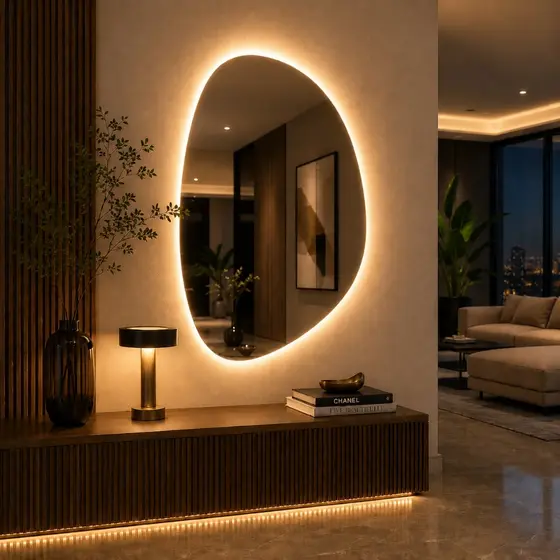 Espelho Deslumbre 80 x 60 Eclipse Led Com Botão Touch Decoração Luxo Quarto Banheiro Sala de Estar