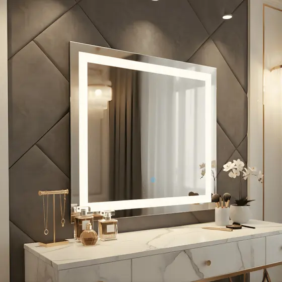 Espelho Grande 80x80 Quadrado com Led Touch 3 Cores 3000k 4000k 6500k Luxo Decorativo