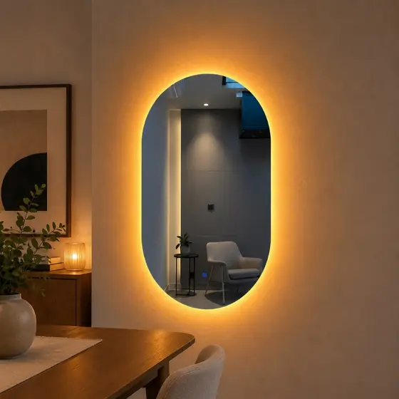 Espelho Led Oval Eclipse Touch Dimmer 3 Cores De Parede Varios Tamanhos - LuminaGlass