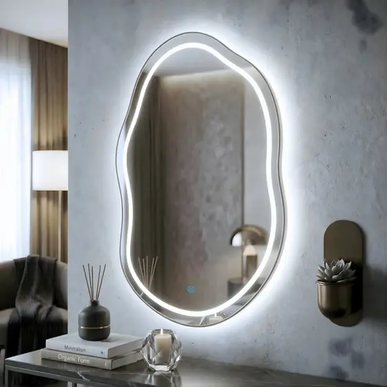 Espelho Nuvem 70x50 Led Com Botão Touch Lapidado Decoração Luxo Quarto Banheiro Sala de Estar