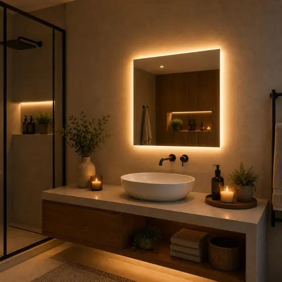 Espelho Quadrado 60x60 Eclipse 3mm Luxo Elegante Com Led Touch 3 Cores Dimerizador