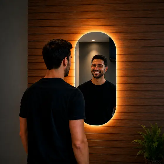 Espelho 80x50 Led Touch Dimmer 3 Cores Oval Eclipse