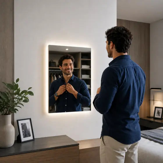 Espelho Retangular 70x50 C/ Led 3 Cores De Parede Eclipse