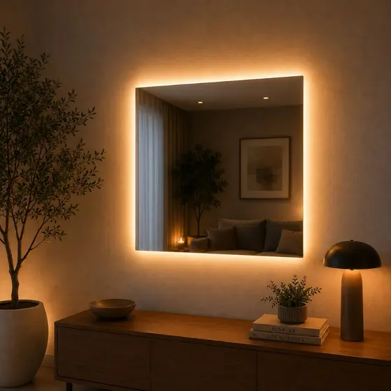 Espelho com LED Quadrado Luxo Eclipse Touch Moderno Decorativo 3 Cores Varios Tamanhos - LuminaGlass
