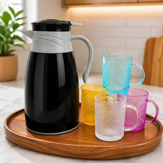 🔥 Conjunto Garrafa Térmica 1L + 4 Copos 190ml – Elegância, Praticidade e Estilo para Dia a Dia! ☕✨