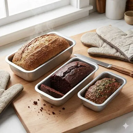 Conjunto Formas para Pão 3 Peças Alumínio Antiaderente Kit Assadeira Retangular Forno