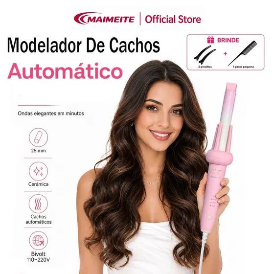 MAIMEITE Modelador De Cachos Giro Automático 25mm Profissional Rápido Aquecimento 110v-220v Bivolt Eleve Sua Beleza