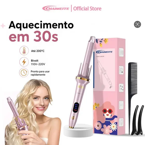 MAIMEITE Modelador De Cachos Giro Automático25mm Profissional Bivolt Revestimento Cerâmico Painel LED Aquecimento Rápido
