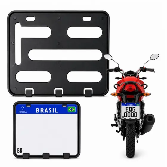 Protetor Suporte Moldura Reforçada para Placa de Moto Mercosul e Placa Refletiva