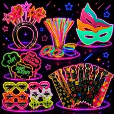 Kit Balada 170 peças Festa Neon Pulseira Oculos Mascara Tiara Plaquinha Gravata