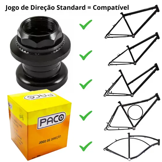 Movimento De Direção Standard 22.2mm 8 Peças Paco Bicicletas Tipo Poty Caiçara Barra Circular Mtb Montadinha Bh