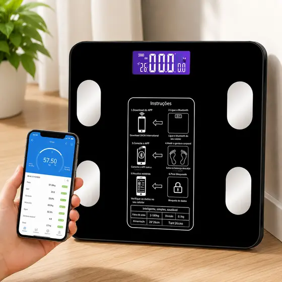 Balança Inteligente com Bioimpedância, App Integrado e Capacidade de até 180kg