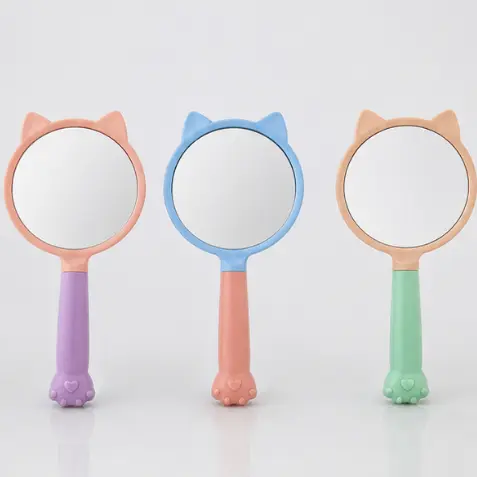 Espelho De Mão Orelhinha 22cm Espelho Portátil Com Cabo Antiderrapante Design Fofo Várias Cores