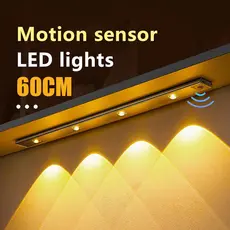 Luminária LED Ultra Fina para Armário, Sensor de Movimento Sem Fio Recarregável USB, 60/80/120cm F9