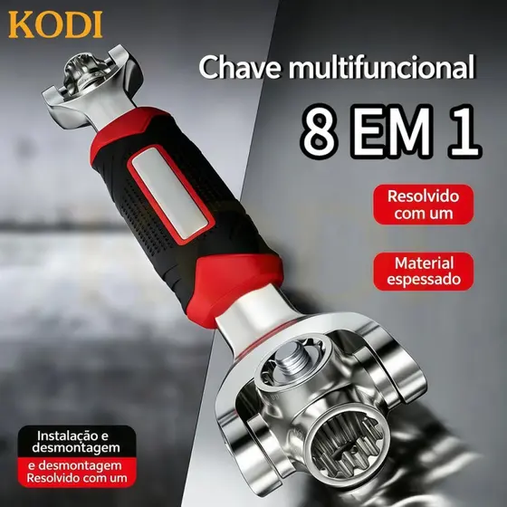Chave de Catraca 8 em 1 Multifuncional, Soquete Automático 12 Pontos, Modelo Métrico e Imperial - F3