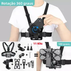 (11 kits)Suporte de Peito Para Celular e Gopro Peitoral Peito ajustável Câmera Esportivo Moto Bike