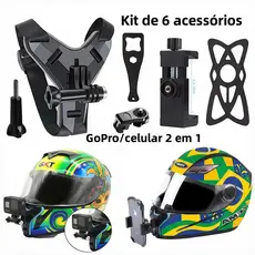 Três cores 6 kits Suporte Camera Celular Capacete Queixo(GoPro/SJCAM) e Smartphones - Ideal para Motociclismo e Aventura