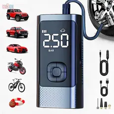 Inflador de Pneu Sem Fio Portátil Compressor Elétrico com Medidor de Pressão Digital - M6