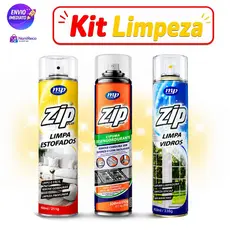 Kit Limpeza ZIP 3 Peças Limpa Estofados + Limpa Vidros + Espuma Desengordurante Multiuso Sofás Carros Cozinha Remove Man