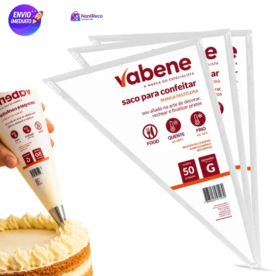 Kit 50/100 Sacos de Confeitar Descartáveis BPA Free Tamanho G/M para Confeitaria Profissional