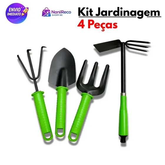 Kit Jardinagem 4 Peças para Horta, Jardim e Vasos em Ferro Resistente