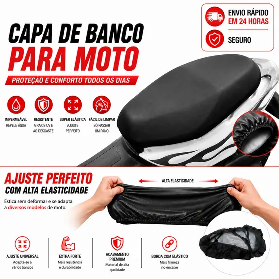 Capa Banco Moto Universal Antiderrapante Resistente Fácil Instalação Prova D'água E Resistente A UV