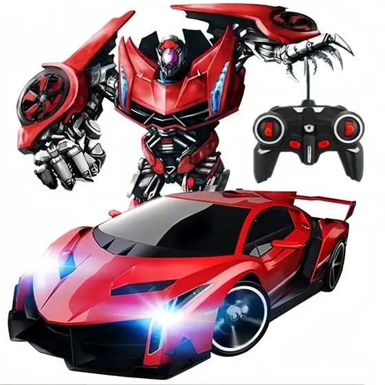 Carro Controle Remoto 2.4G Transforma Robô 2 em 1 Giro 360 Luz LED Drift Recarregável Brinquedo