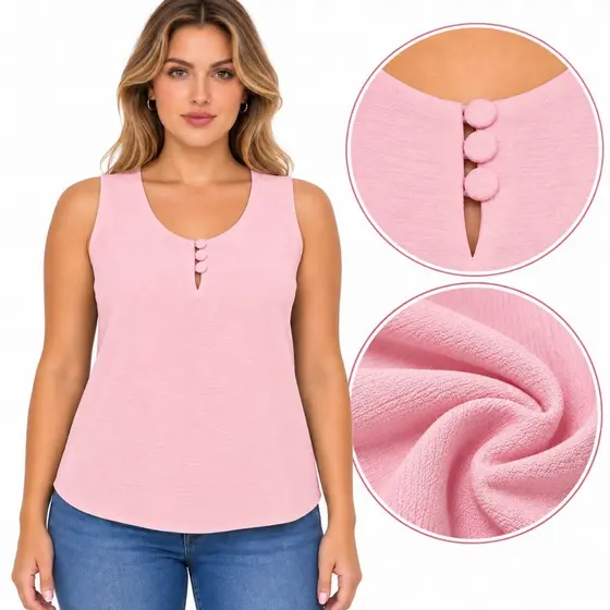 Blusa Feminina Regata Alça Grossa Com Botões Tecido Duna Premium  M G GG