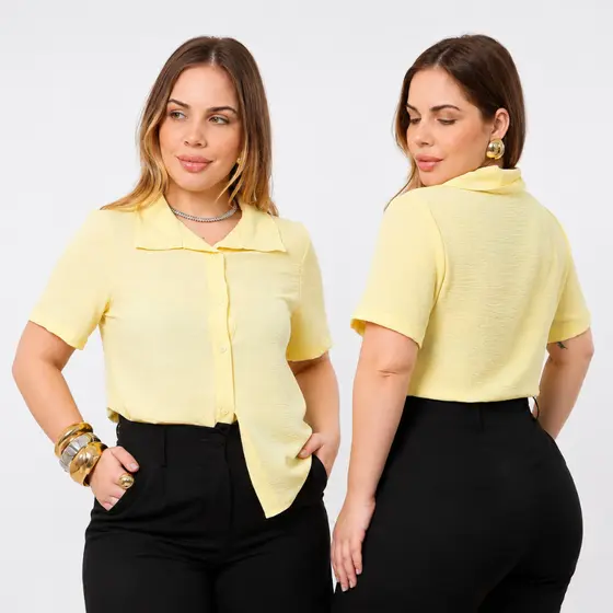 Camisa Social Feminina Tecido Duna premium Lisa de Botões Transparentes Super Confortável