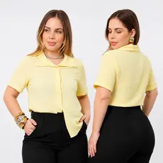Camisa Social Feminina Tecido Duna premium Lisa de Botões Transparentes Super Confortável