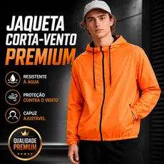Jaqueta Corta Vento Masculina Sport Térmica UV50 Laranja Neon Capuz