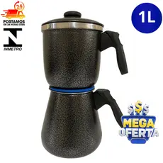 Cafeteira Italiana 1L em Alumínio Forte Polido e Craqueado