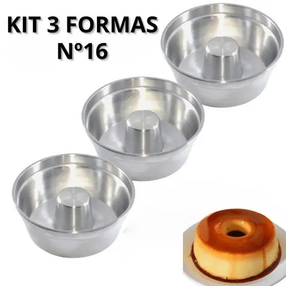 Conjunto 3 Formas para Bolo e Pudim 16cm – Alumínio Resistente com Furo Central