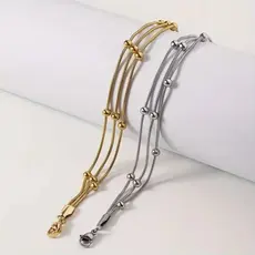 Pulseira Bolinha Feminina 3 em 1 Aço Inoxidável Dourada/Prateada 19 cm Lindo Modelo