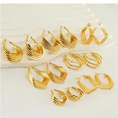 Brincos Argola Quadrados Geométricos Dourados | Aço Inoxidável 316L | Moda Feminina, Luxo e Elegância